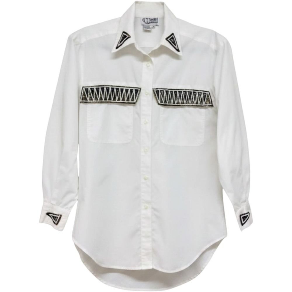 The Shirt Inc XS White Beaded Westerncore Blouse Sequin Rodeo Chic Cowgirl 90s